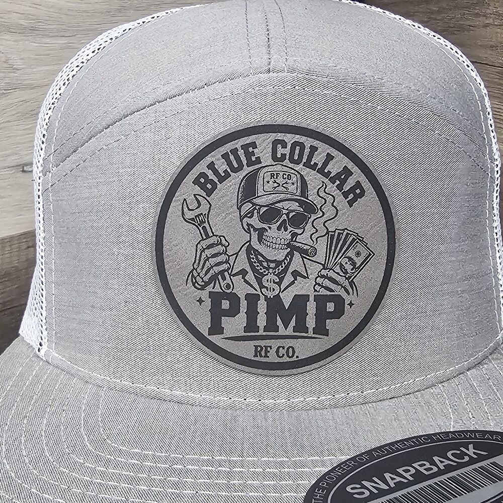 Blue Collar PIMP 5-Panel Trucker Hat Snapback Hat Cap Light Gray / White - Picture 2 of 6
